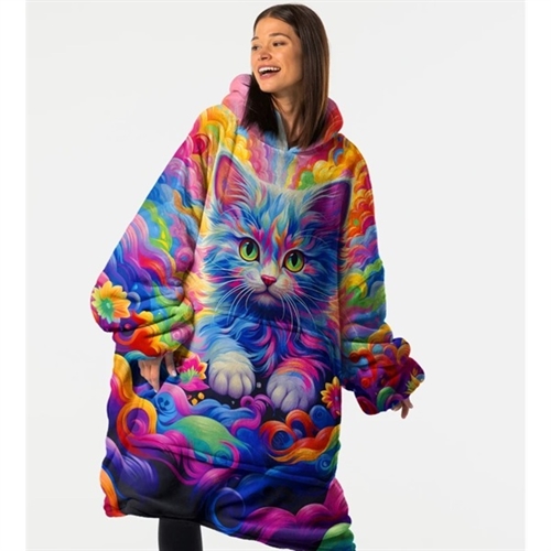 Huggie - Rainbow Kitty - Giant Blanket Hoodie - Kæmpe Tæppe Hættetrøje